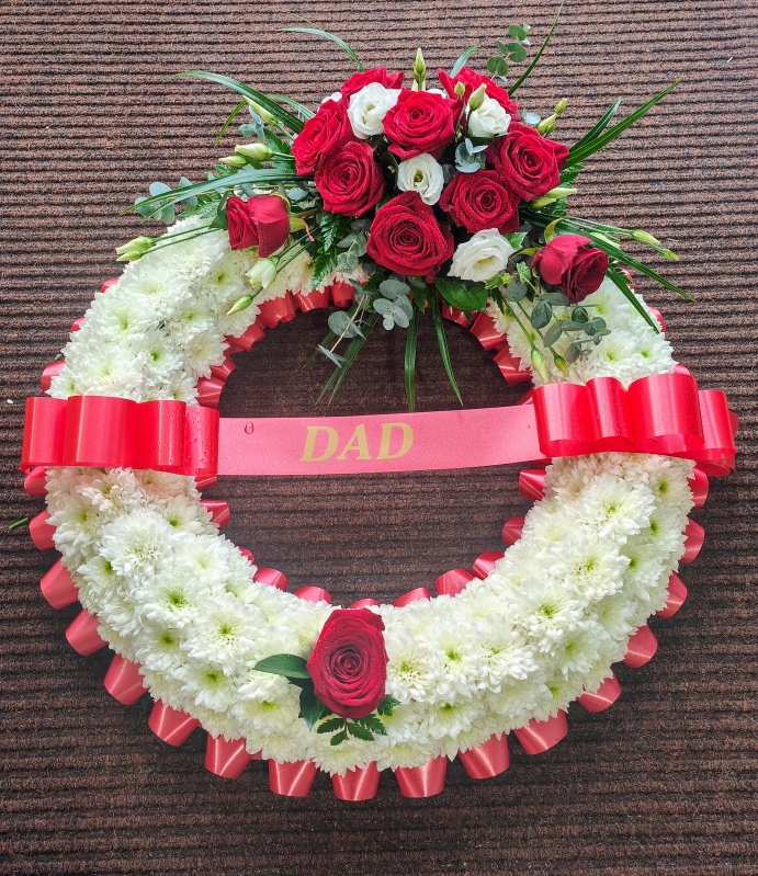 Massed Wreath with Red Roses