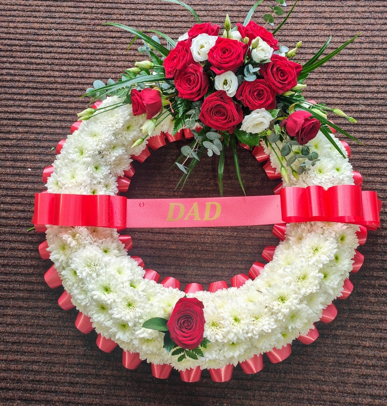Massed Wreath with Red Roses