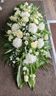 White Hydrangea & Rose Casket Spray