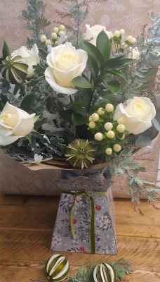 Festive White Rose Bouquet