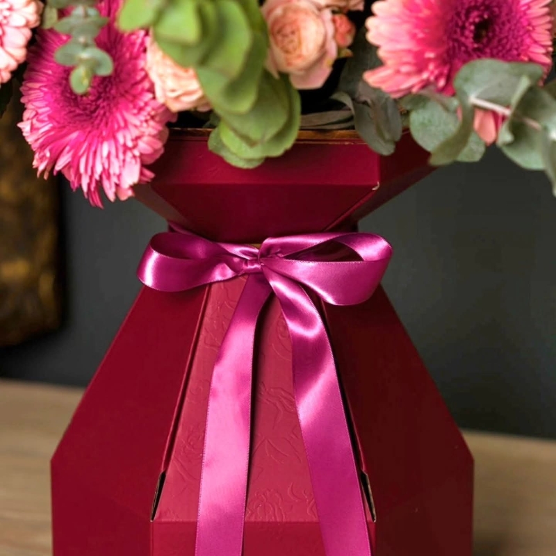 Pretty pinks & red rose bouquet