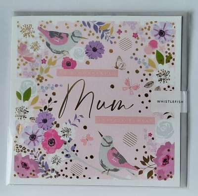 Mum Greetings Card Flowers and Birds