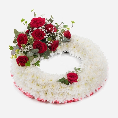 Massed Wreath with Red Roses