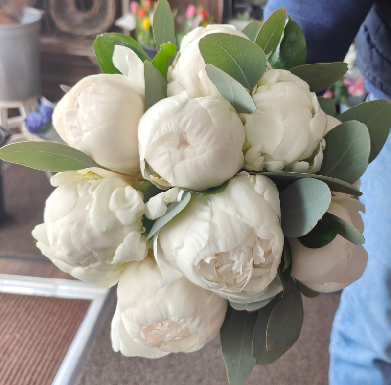 White Peony Hand tied Bouquet