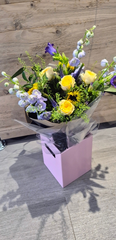 Sunflower & Buttercup Rose Bouquet