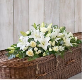 White Lily and Rose Casket Spray
