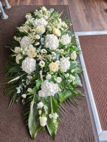 White Hydrangea & Rose Casket Spray