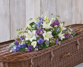 White Lilly & Blue Casket Spray