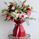 Pretty pinks & red rose bouquet