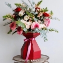 Pretty pinks & red rose bouquet