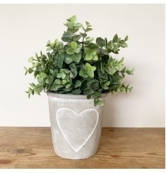 Cement pot white heart outline, 13cm