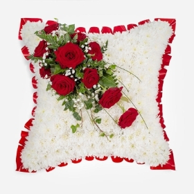 Cushion with Red Rose Spray